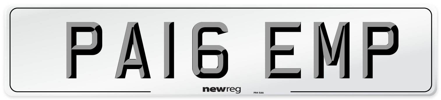 PA16 EMP Number Plate from New Reg